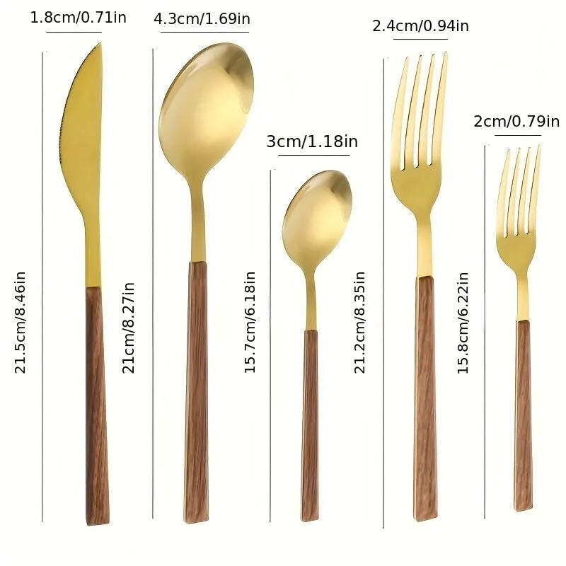 RVS Bestekset - Houten Handvat - Duurzaam & Stijlvol-Cutlery Sets-De Bazelaar