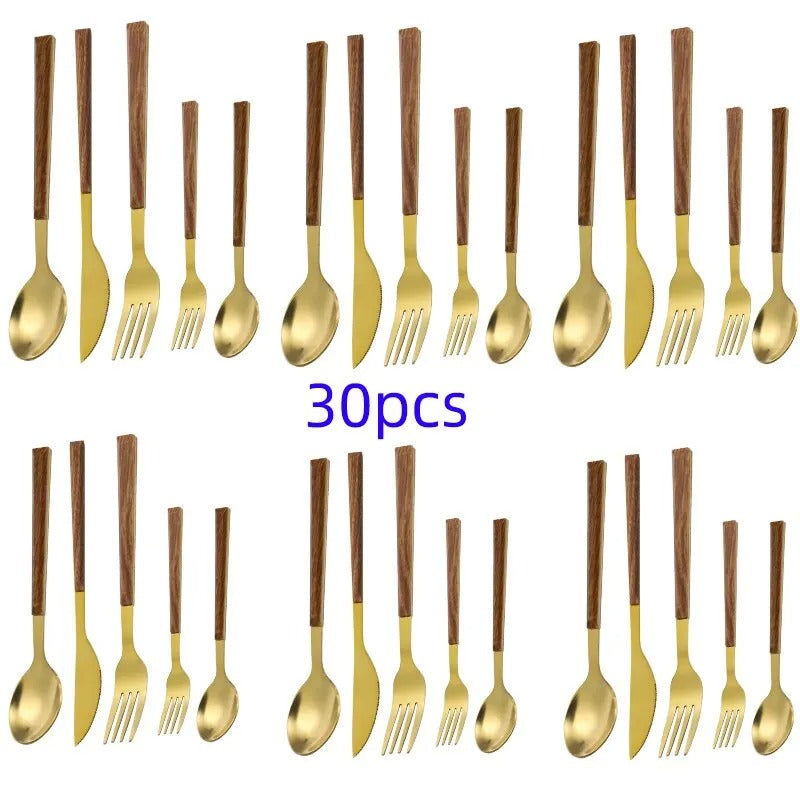 RVS Bestekset - Houten Handvat - Duurzaam & Stijlvol-Cutlery Sets-De Bazelaar