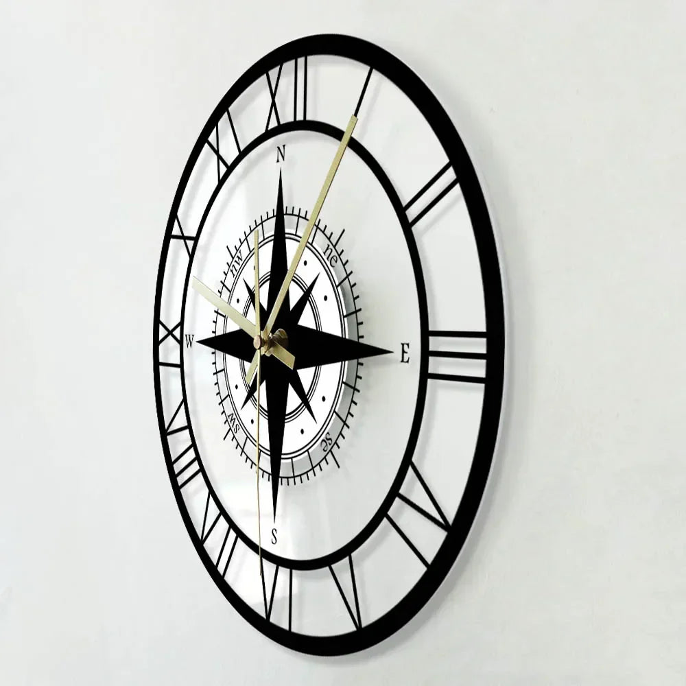 Nautische Kompas Wandklok - Luxe Ontwerp & Precisie Vakmanschap-Wall Clocks-De Bazelaar