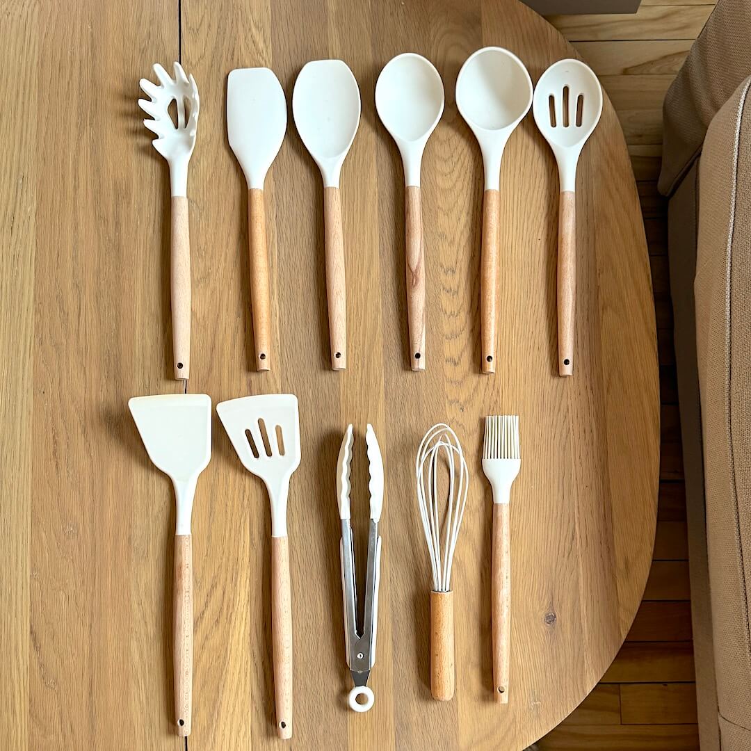 Niet-toxische Siliconen Kookgerei Set - BPA-vrij - Houten Handvatten-Cooking Utensil Sets-De Bazelaar
