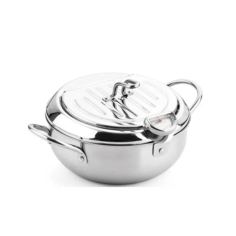 RVS Frituurpan - Thermometer - Koel Aanraak Handvatten - Veilig en Efficiënt-Cookware-De Bazelaar