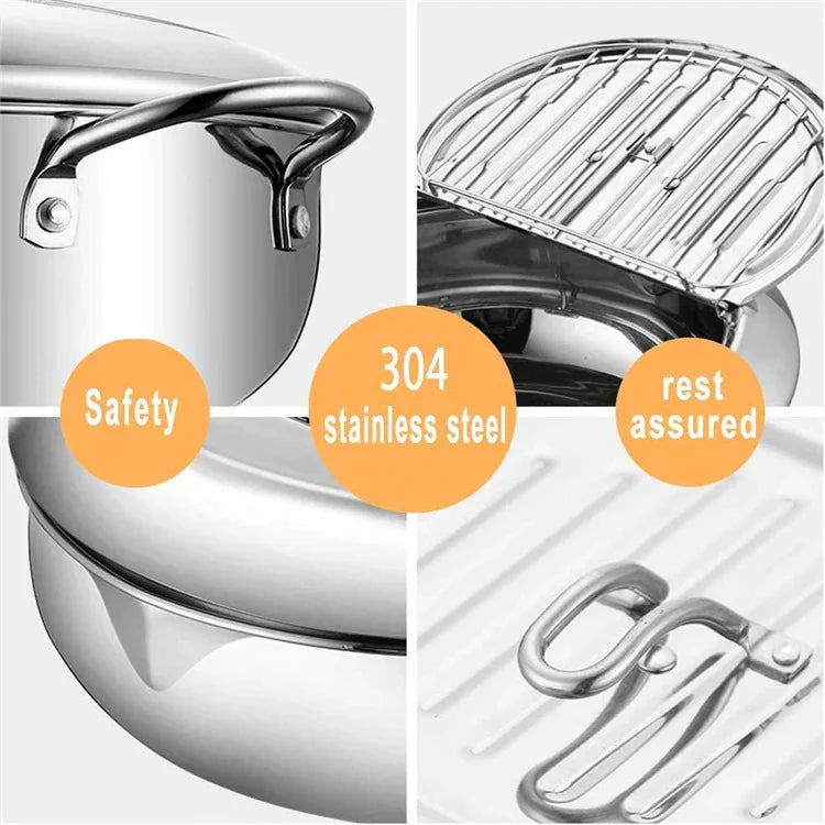 RVS Frituurpan - Thermometer - Koel Aanraak Handvatten - Veilig en Efficiënt-Cookware-De Bazelaar
