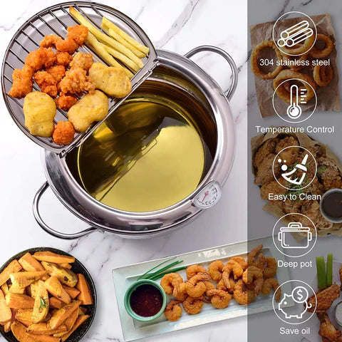 RVS Frituurpan - Thermometer - Koel Aanraak Handvatten - Veilig en Efficiënt-Cookware-De Bazelaar