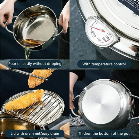 RVS Frituurpan - Thermometer - Koel Aanraak Handvatten - Veilig en Efficiënt-Cookware-De Bazelaar