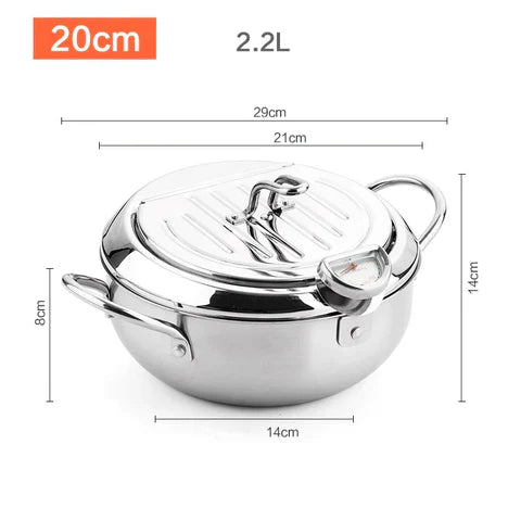 RVS Frituurpan - Thermometer - Koel Aanraak Handvatten - Veilig en Efficiënt-Cookware-De Bazelaar