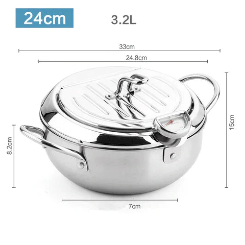 RVS Frituurpan - Thermometer - Koel Aanraak Handvatten - Veilig en Efficiënt-Cookware-De Bazelaar