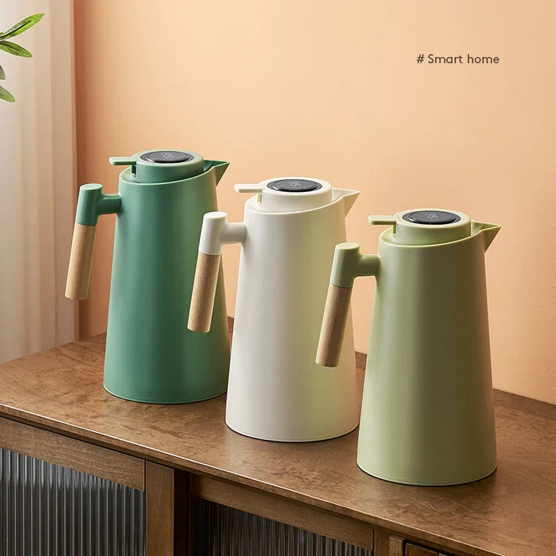 Thermoskan - Temperatuurweergave - Houten Handvat - Stijlvol en Functioneel-Coffee & Tea-De Bazelaar