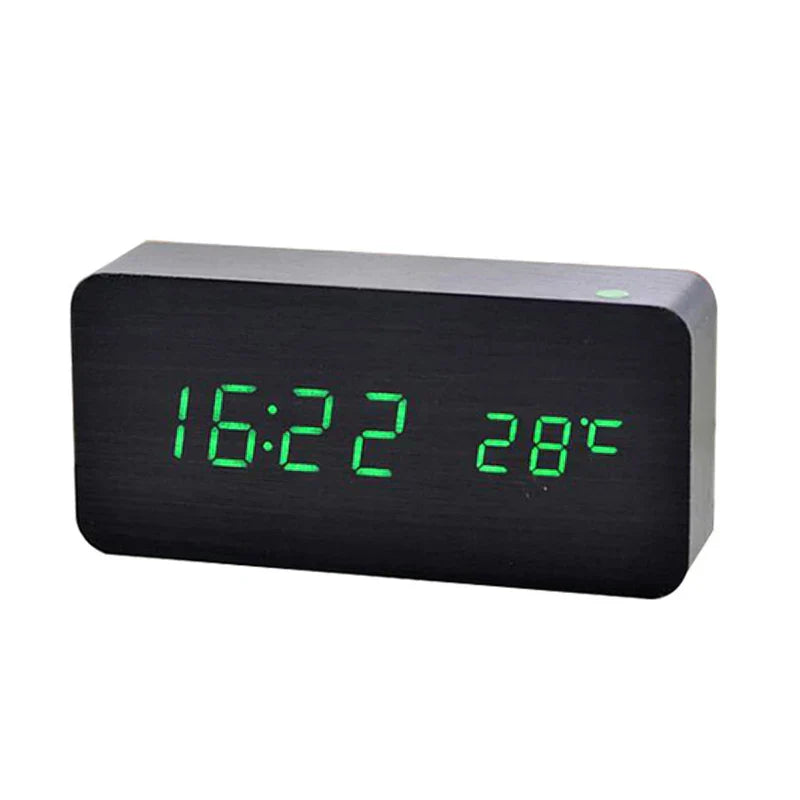 TimberTime - Natuurlijke Houten LED Klok - Uniek Design - Digitale Alarmfunctie-Wall Clocks-De Bazelaar