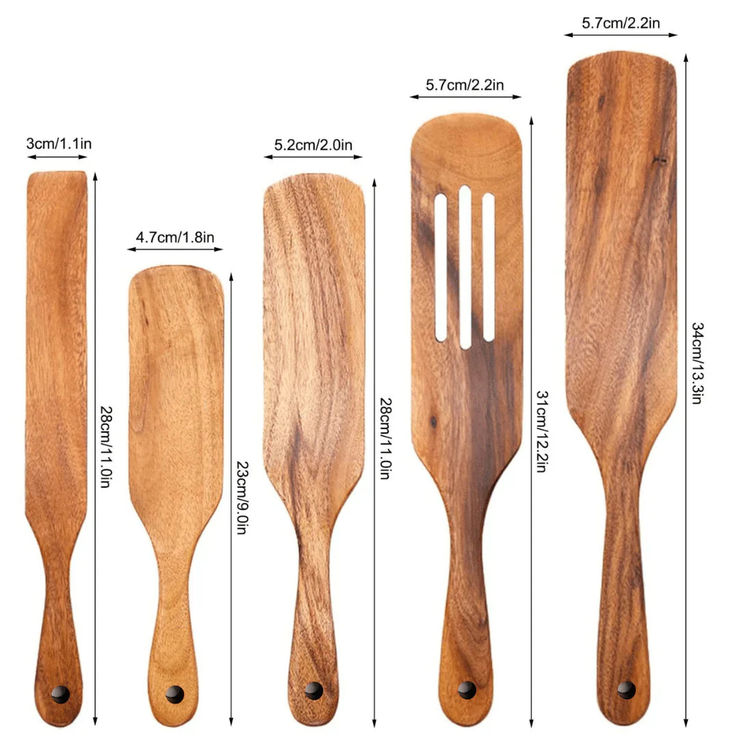 Houten Spurtle Set - Duurzaam & Veelzijdig Keukengerei-Cooking Utensil Sets-De Bazelaar