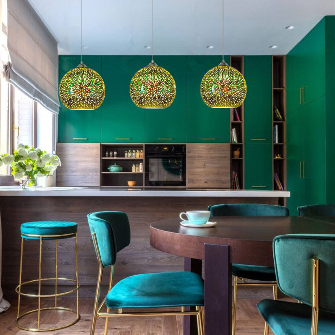 3D Glazen Hanglamp Vuurwerk – Kleurrijke Sfeerverlichting