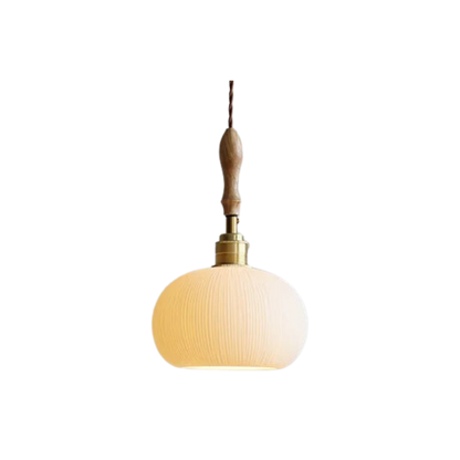 Japandi Hanglamp van Keramiek en Hout-light decor-De Bazelaar