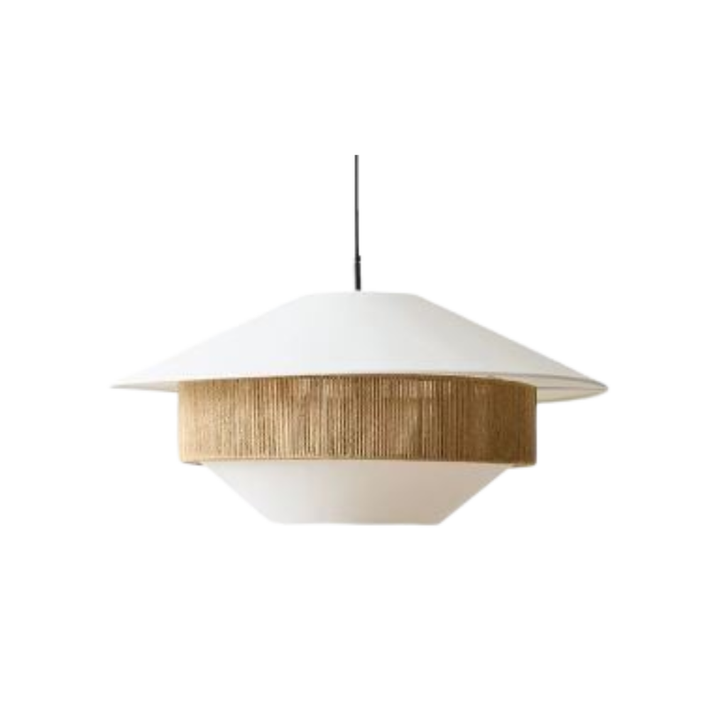 Elegante Hanglamp van Rotan en Stof-light decor-De Bazelaar
