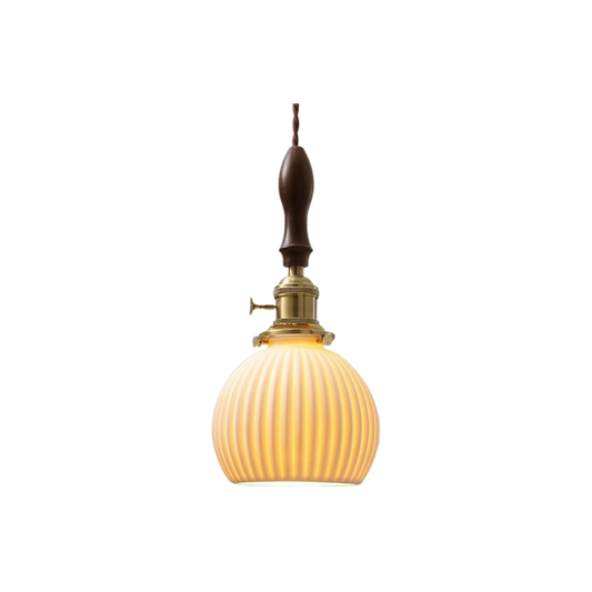 Japandi Hanglamp van Keramiek en Messing-light decor-De Bazelaar