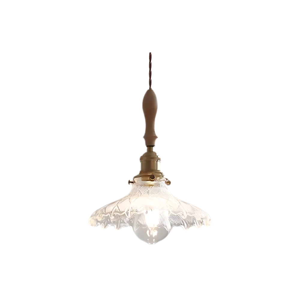 Retro Glazen Hanglamp met Houten Accenten-light decor-De Bazelaar