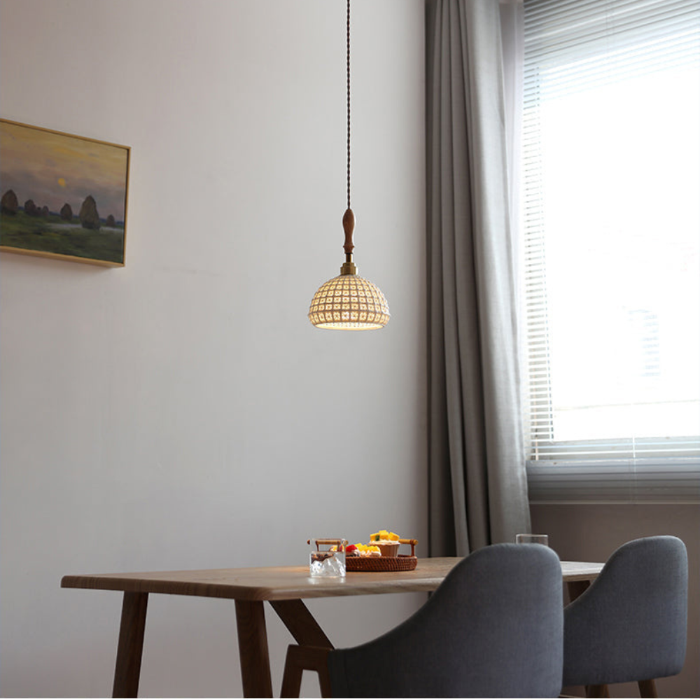 Retro Hanglamp van Gevlochten Keramiek-light decor-De Bazelaar