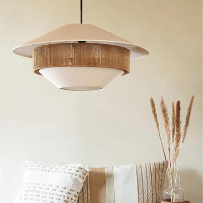 Elegante Hanglamp van Rotan en Stof-light decor-De Bazelaar