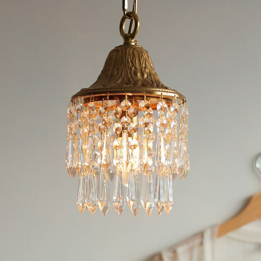 Luxe Gouden Hanglamp met Kristallen Druppelvorm – 1 Lichtpunt