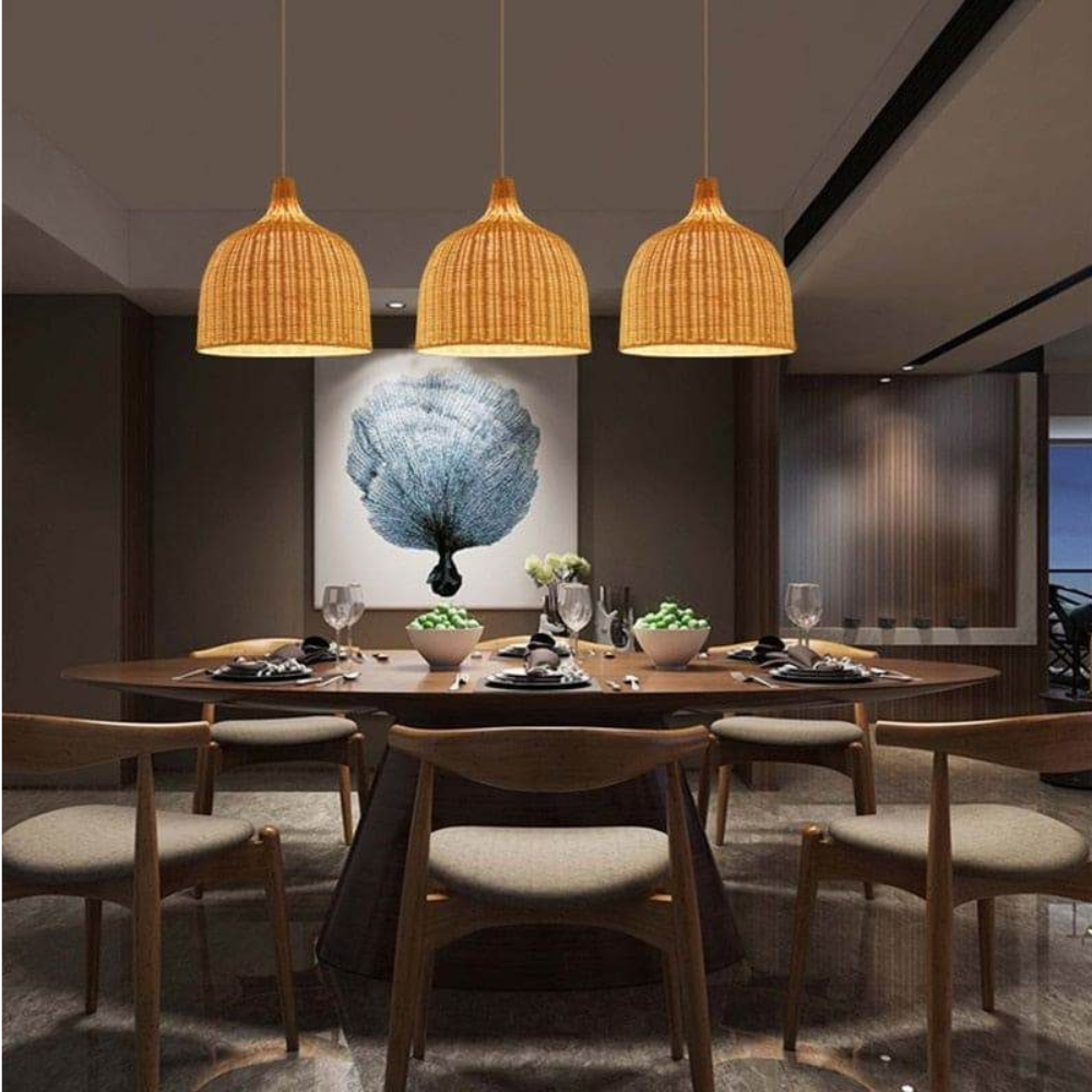 Gevlochten Rieten Hanglampenkap – Tijdloze Elegantie-light decor-De Bazelaar