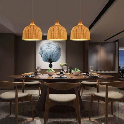 Gevlochten Rieten Hanglampenkap – Tijdloze Elegantie-light decor-De Bazelaar