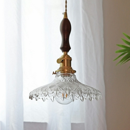 Retro Glazen Hanglamp met Houten Accenten-light decor-De Bazelaar