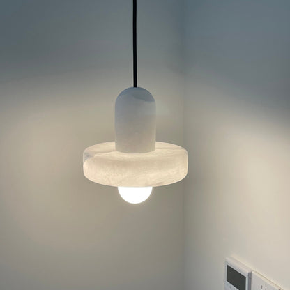 Moderne Witte Alabaster Hanglamp met Marmeren Lampenkap-light decor-De Bazelaar