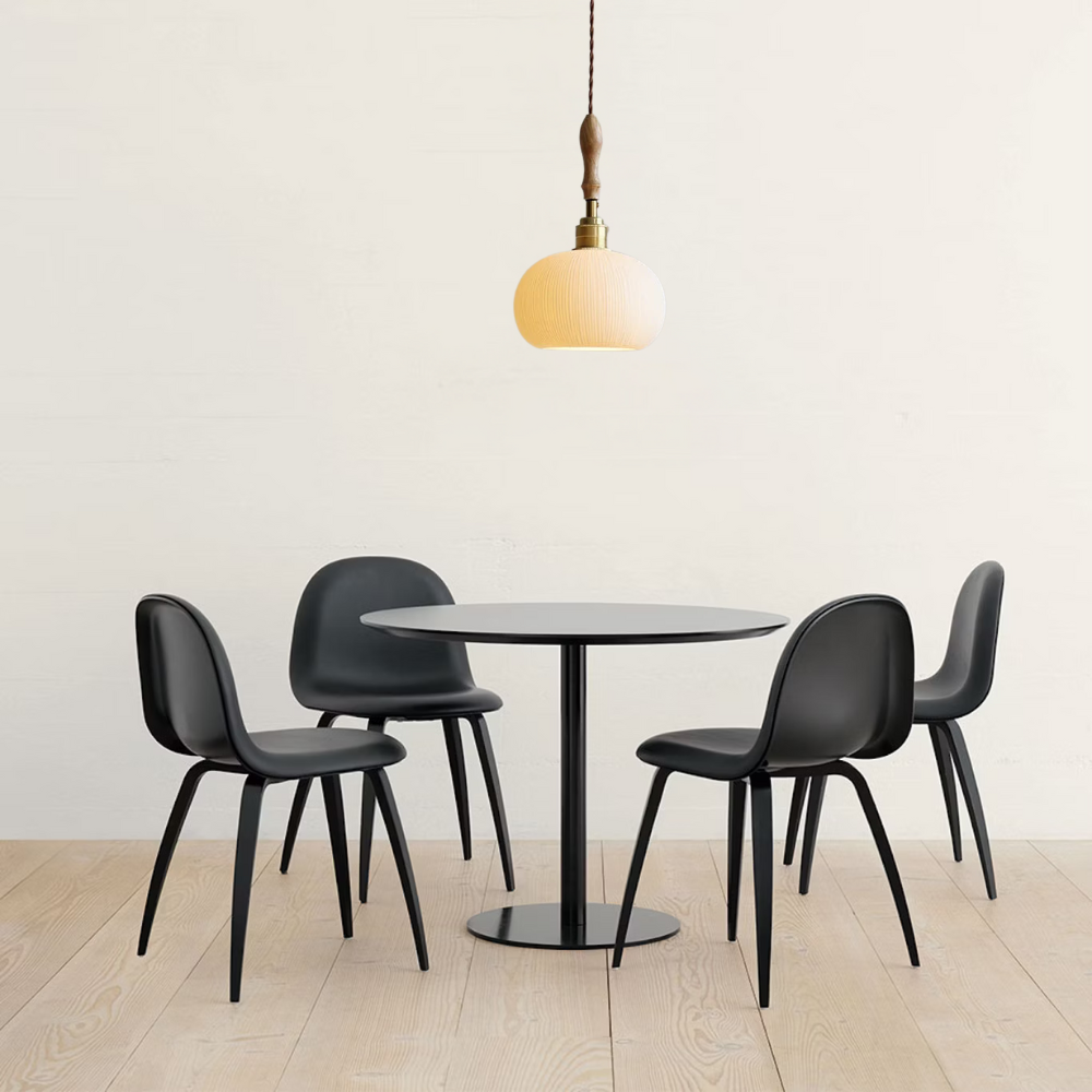 Japandi Hanglamp van Keramiek en Hout-light decor-De Bazelaar