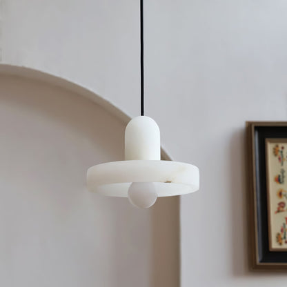 Moderne Witte Alabaster Hanglamp met Marmeren Lampenkap-light decor-De Bazelaar