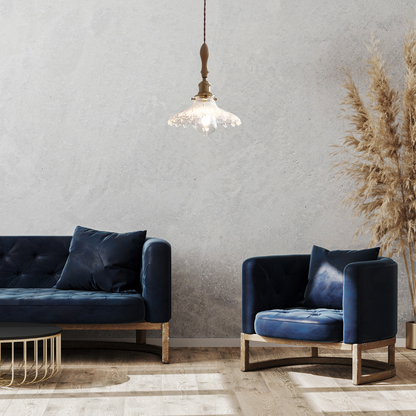 Retro Glazen Hanglamp met Houten Accenten-light decor-De Bazelaar
