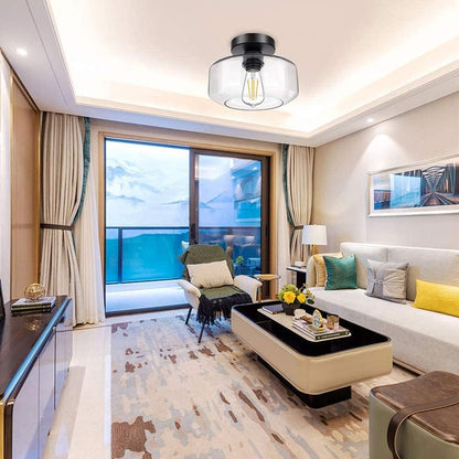 Retro Glazen Plafondlamp met Metalen Basis-light decor-De Bazelaar