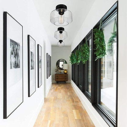 Retro Glazen Plafondlamp met Metalen Basis-light decor-De Bazelaar