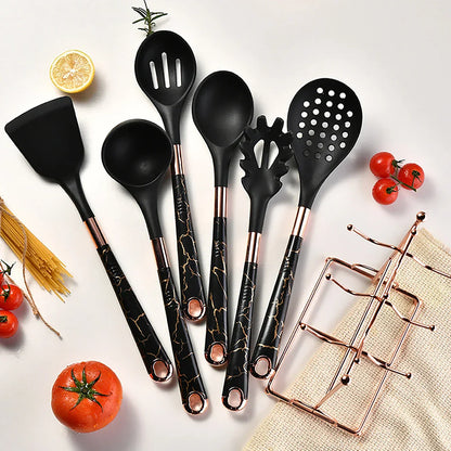 7-delige Keukengerei Set - Roségoud - Inclusief Stand Lattea - Stijlvol en Functioneel-Cooking Utensil Sets-De Bazelaar