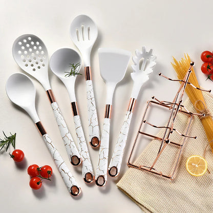 7-delige Keukengerei Set - Roségoud - Inclusief Stand Lattea - Stijlvol en Functioneel-Cooking Utensil Sets-De Bazelaar