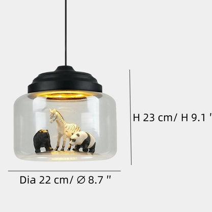 Petit Zoo in Glas Hanglamp – Unieke Sfeer met Miniatuur Dieren