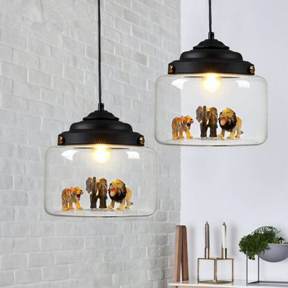 Petit Zoo in Glas Hanglamp – Unieke Sfeer met Miniatuur Dieren
