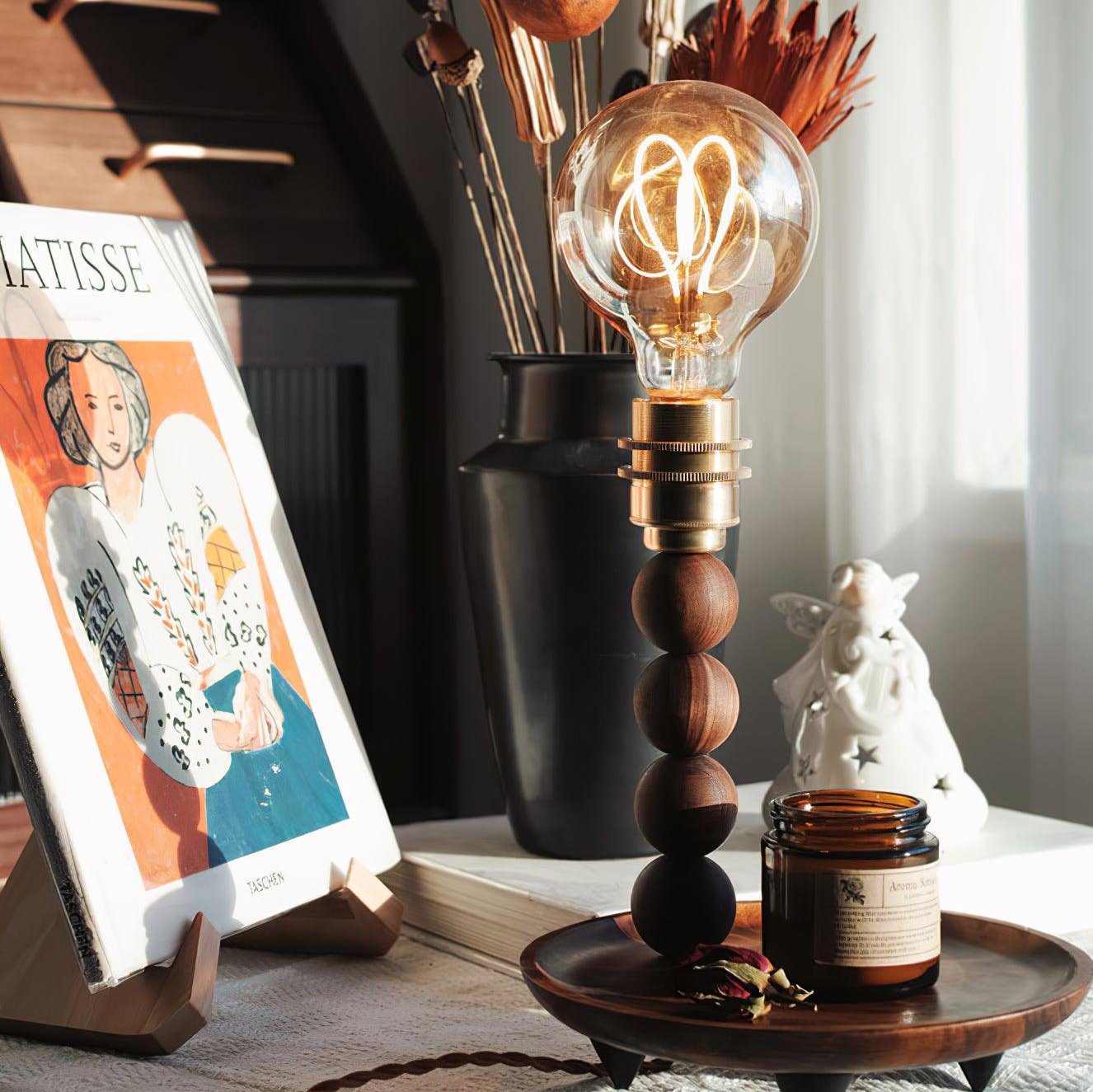 Moderne Dimbare Tafellamp van Notenhout en Glas-light decor-De Bazelaar