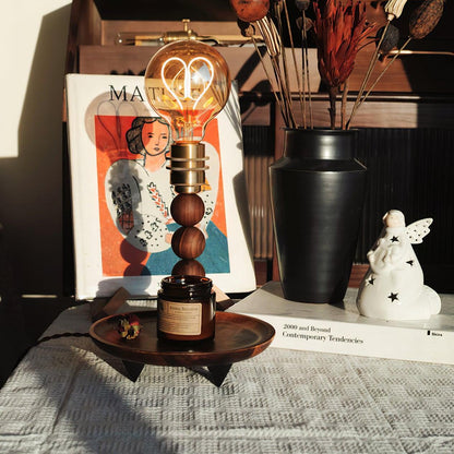 Moderne Dimbare Tafellamp van Notenhout en Glas-light decor-De Bazelaar