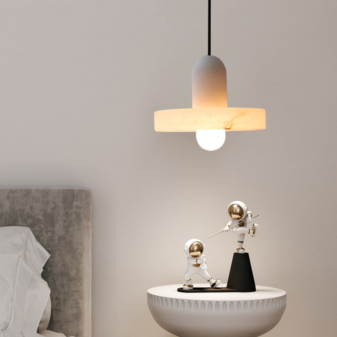 Moderne Witte Alabaster Hanglamp met Marmeren Lampenkap-light decor-De Bazelaar