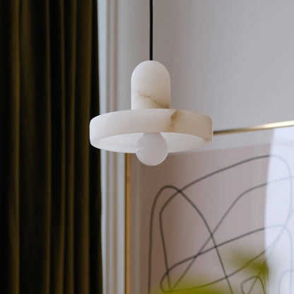 Moderne Witte Alabaster Hanglamp met Marmeren Lampenkap-light decor-De Bazelaar
