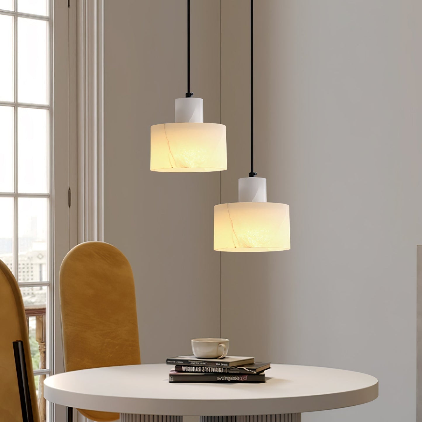 Cilindrische Hanglamp in Alabaster – Elegant en Uniek-light decor-De Bazelaar