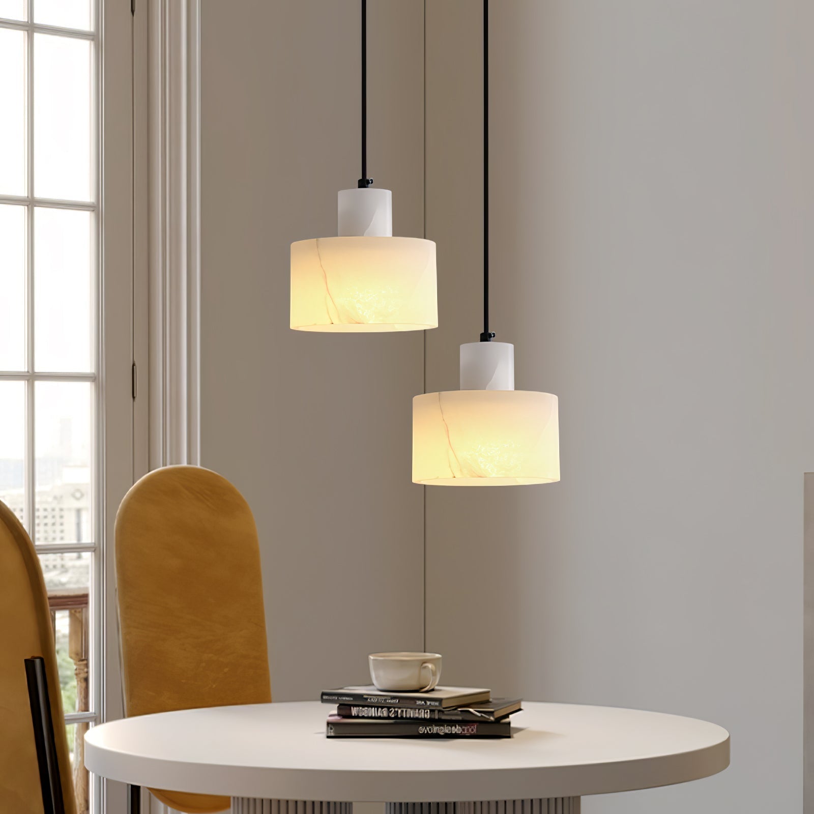 Cilindrische Hanglamp in Alabaster – Elegant en Uniek-light decor-De Bazelaar