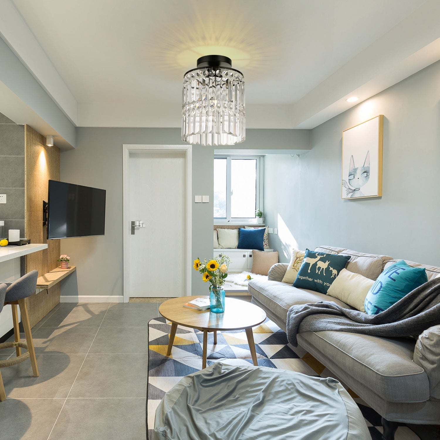 Luxe Kristallen Plafondlamp met Koperen Afwerking-light decor-De Bazelaar