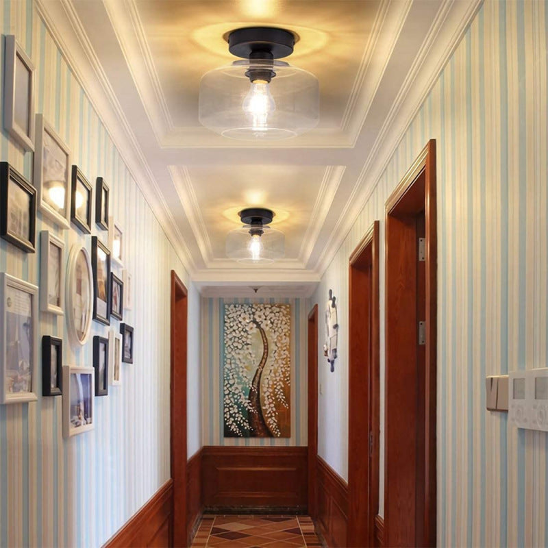 Retro Glazen Plafondlamp met Metalen Basis-light decor-De Bazelaar