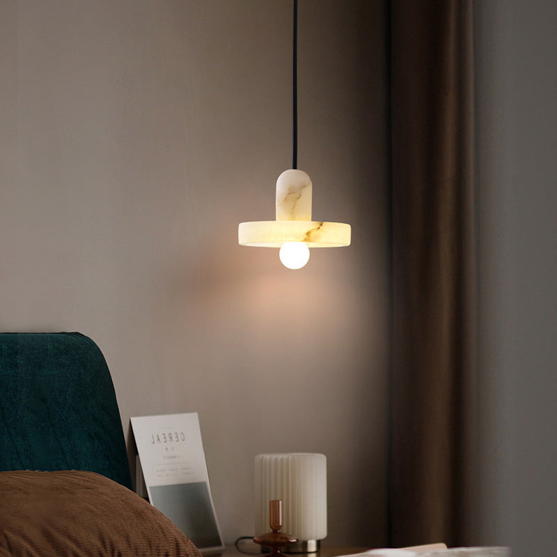 Moderne Witte Alabaster Hanglamp met Marmeren Lampenkap-light decor-De Bazelaar