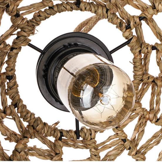 Retro Handgeweven Hanglamp Katoen en Zeewier-light decor-De Bazelaar