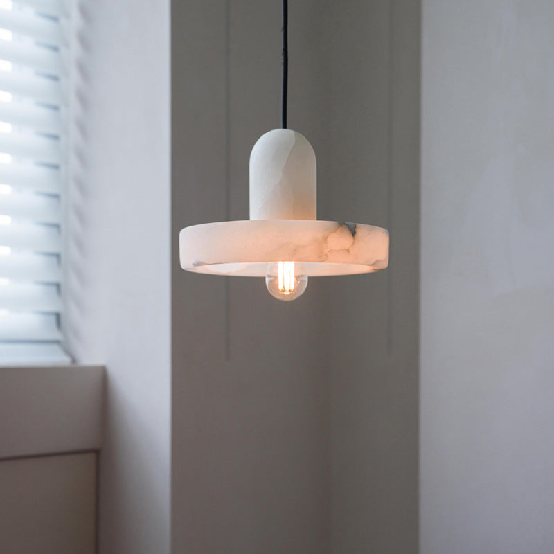 Moderne Witte Alabaster Hanglamp met Marmeren Lampenkap-light decor-De Bazelaar