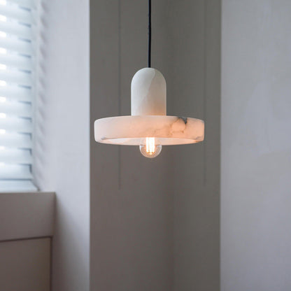 Moderne Witte Alabaster Hanglamp met Marmeren Lampenkap-light decor-De Bazelaar