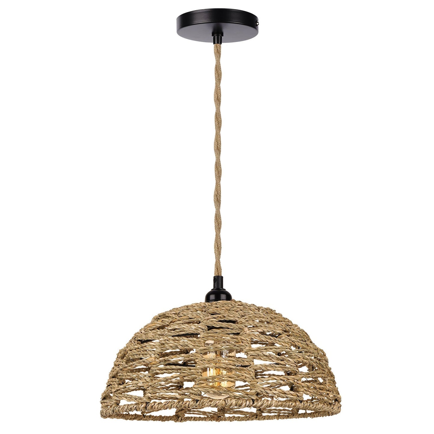 Retro Handgeweven Hanglamp Katoen en Zeewier-light decor-De Bazelaar