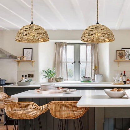 Retro Handgeweven Hanglamp Katoen en Zeewier-light decor-De Bazelaar