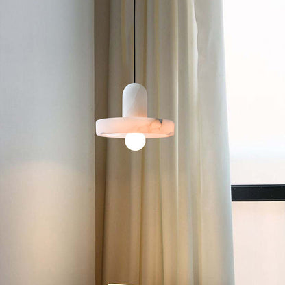Moderne Witte Alabaster Hanglamp met Marmeren Lampenkap-light decor-De Bazelaar