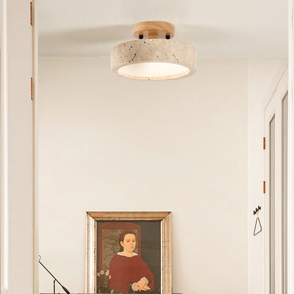 Ronde Gele Travertin Plafondlamp met Slimme LED-light decor-De Bazelaar